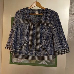 Blue white black patterned Cabi stylish blazer